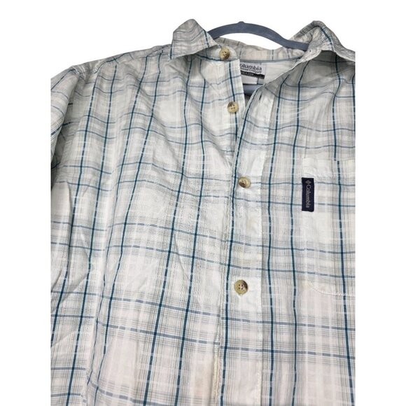 Columbia Mens XL White Blue Cotton Short Sleeve Button Fishing Hiking Shirt - Picture 13 of 16